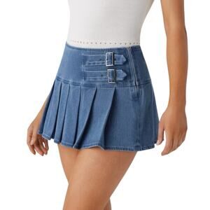 NWT Halara Flex Low Rise Buckle Pleated 2/1 Mini Denim Skirt Size Small